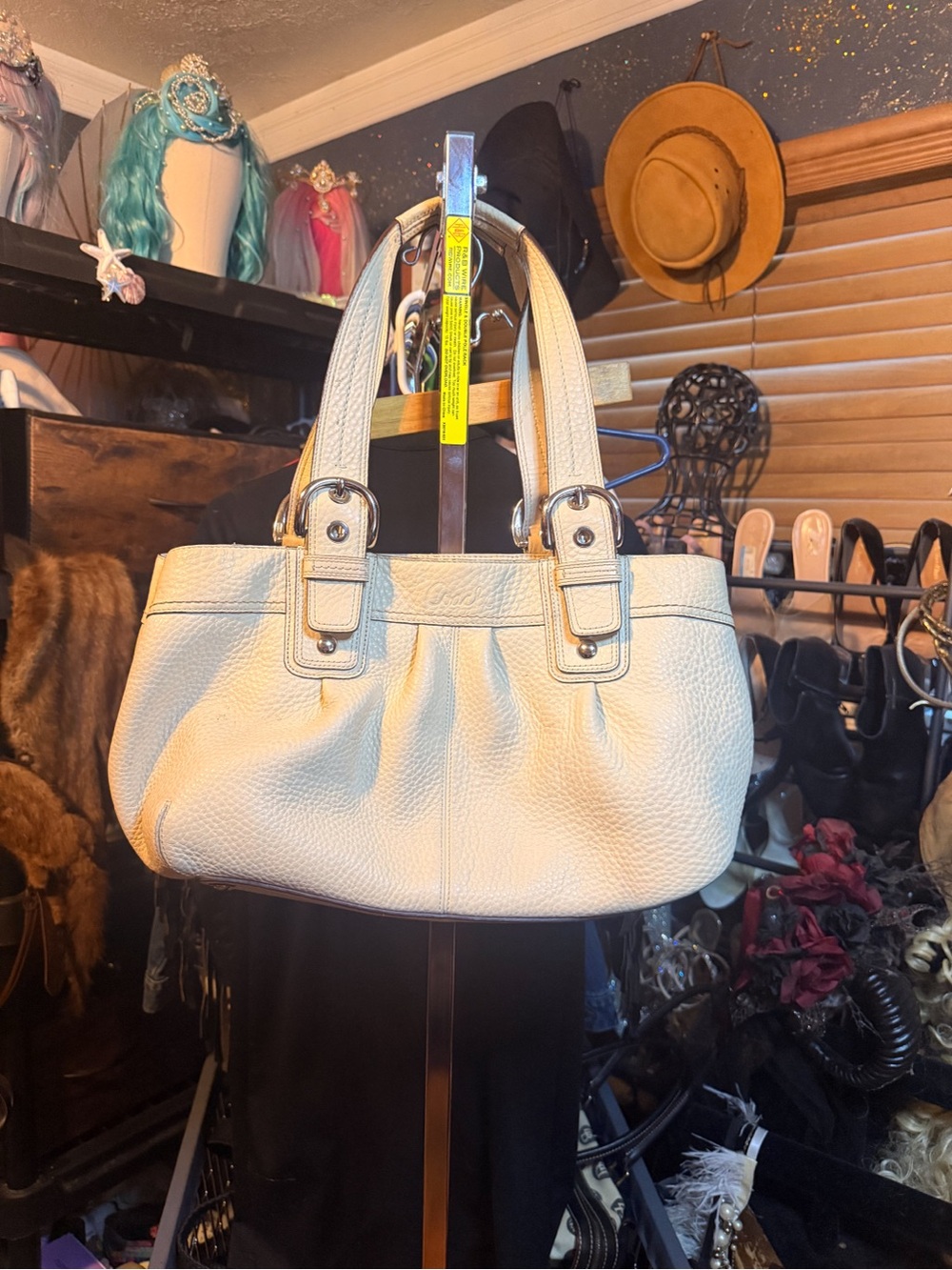 Coach Cream Pebbled Leather Shoulder Bag